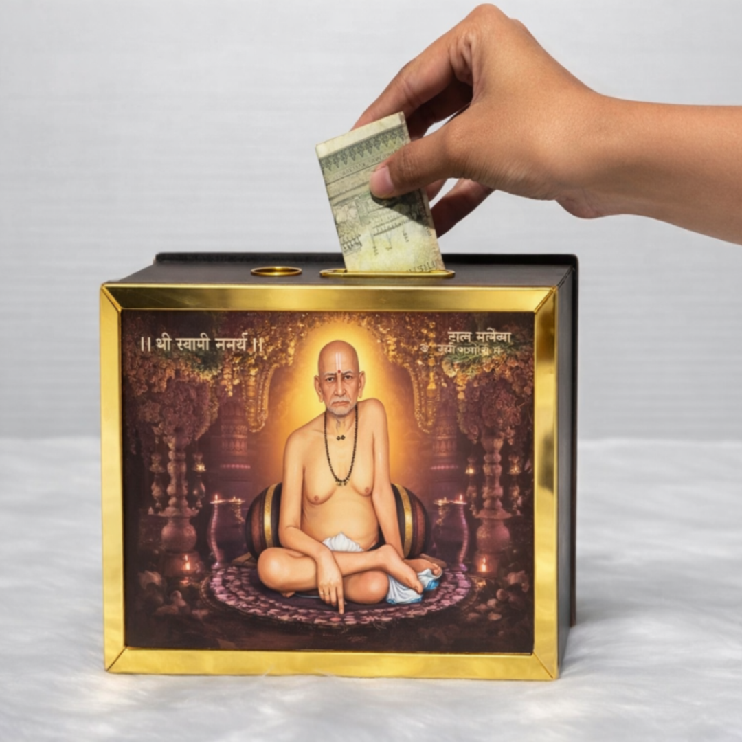 GIftgasmic™ Shri Swami Samarth Wooden Money Bank – Savings with Divine Blessings (₹1 Lakh Challenge Edition)