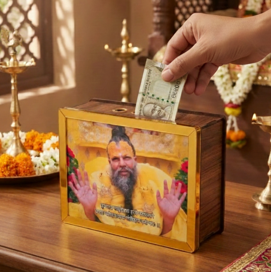 GIftgasmic™ Premanand Ji Maharaj 1 Lakh Savings Challenge Box | Personalized Wooden Money Bank with Mantra | Divine Blessing Gullak for Home & Office