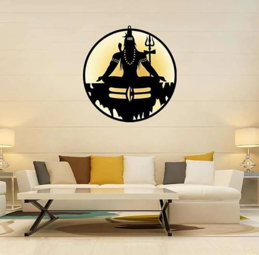HOME PINE Mahadev Shiv Ji 3D Wall Art with LED Backlight | Divine Wall Decor |  (18x18 inches, Black)