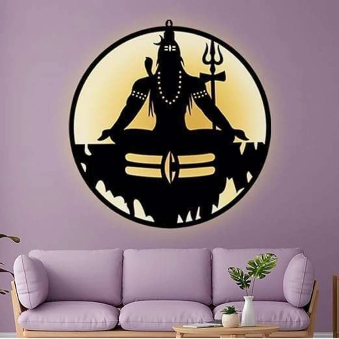 HOME PINE Mahadev Shiv Ji 3D Wall Art with LED Backlight | Divine Wall Decor |  (18x18 inches, Black)