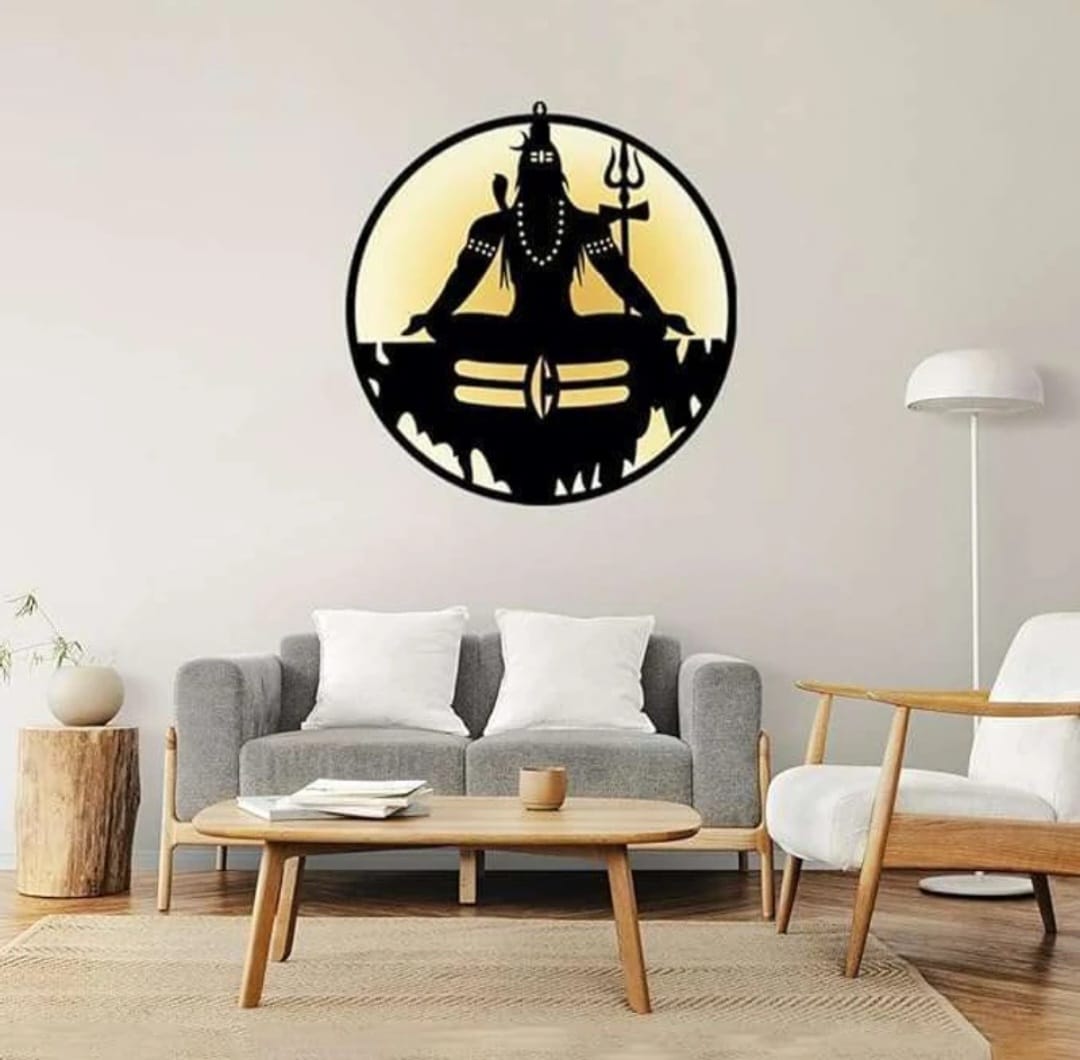 HOME PINE Mahadev Shiv Ji 3D Wall Art with LED Backlight | Divine Wall Decor |  (18x18 inches, Black)