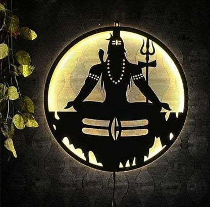 HOME PINE Mahadev Shiv Ji 3D Wall Art with LED Backlight | Divine Wall Decor |  (18x18 inches, Black)