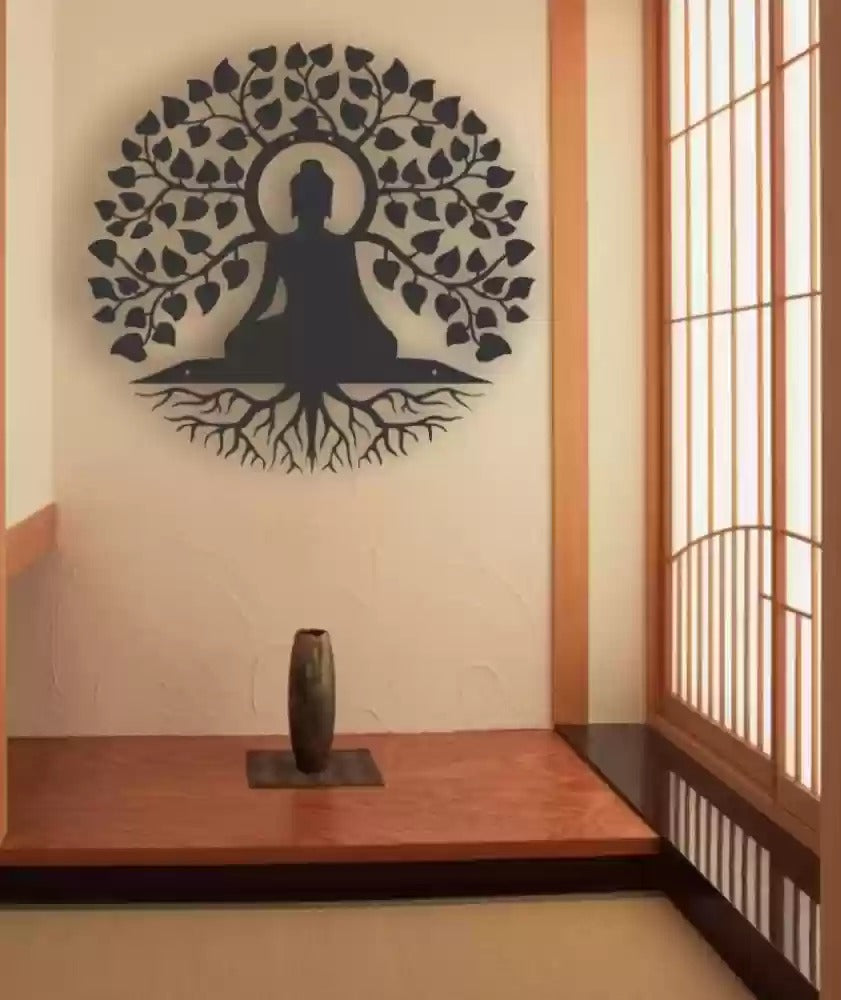 Meditating Lord Buddha Art Backlit Wooden Wall Hanging with LED Night Light Walnut Finish